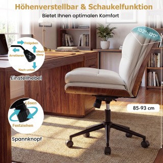 Costway Λευκή περιστρεφόμενη καρέκλα γραφείου με ρόδες, χωρίς μπράτ...