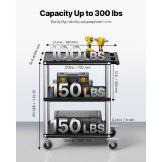 VEVOR Τρόλεϊ Υπηρεσίας 3 Ραφιών 300 lbs με Ρόδες DXSLSYTCXH3CZ9K39V0