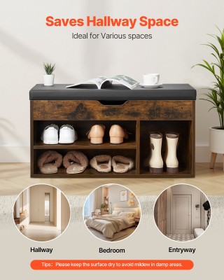 VEVOR Παπουτσοθήκη Εισόδου με Μαξιλάρι Καθίσματος και Κρυφό Αποθηκε...