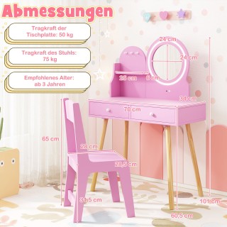 Costway Σετ Μακιγιάζ Τουαλέτας για Παιδιά με Φωτιζόμενο Καθρέφτη κα...