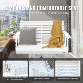 Ξύλινη Κούνια Βεράντας VEVOR 4 ft, Λευκή Κούνια Κήπου με Αλυσίδες, ...