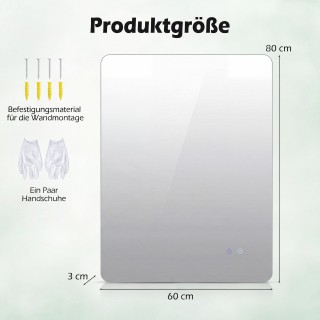 Costway Ορθογώνιος Καθρέφτης 80 x 60 εκ με LED Φωτισμό - Επιτοίχιος...
