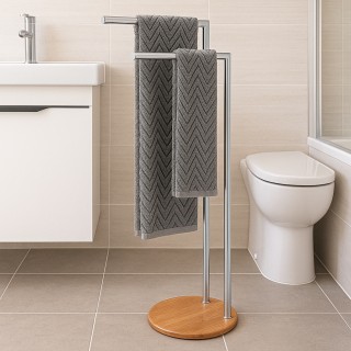 BAKAJI Διπλή Επιδαπέδια Πετσετοθήκη από Ανοξείδωτο Ατσάλι με Βάση Μ...