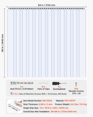 VEVOR Διαφανής Κουρτίνα Πλαστικού PVC, 2.4 x 2.1 m, για Αποθήκες κα... VEVOR Διαφανής Κουρτίνα Πλαστικού PVC, 2.4 x 2.1 m, για Αποθήκες κα...