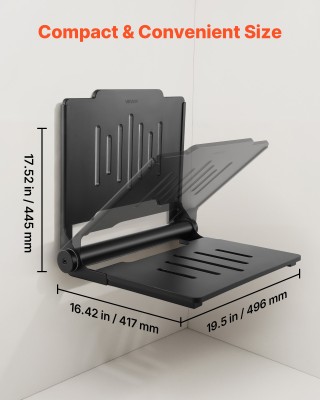 VEVOR Πτυσσόμενη Επιτοίχια Καθιστήρα Ντους με Πλάτη, 452mm, Πλαστικ...