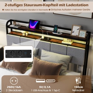 Costway Κρεβάτι με LED Ενσωματωμένο Φορτιστή και Αποθηκευτικό Χώρο ...