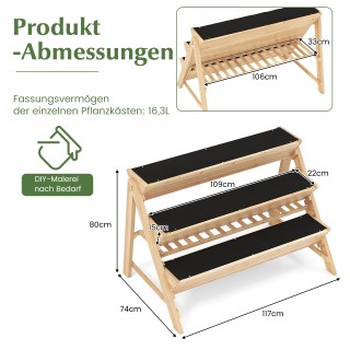 Costway  Τριώροφο Ξύλινο Φυτοδοχείο με Ράφι και Άγκιστρα - Συνοδεύε...