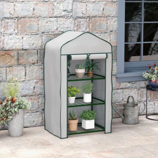 Outsunny Mini Garden Greenhouse με κάλυμμα PE, 3 ράφια και ρολό, 59...
