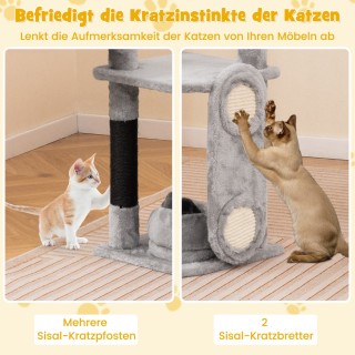 Costway Μεγάλος Γκρι Γατόδεντρο με Αιώρα και Καταφύγιο 41 x 40 x 14...