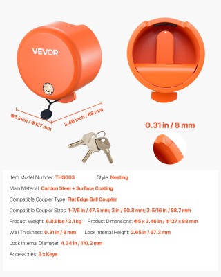 VEVOR Κλείδωμα Τροχόσπιτου για Ευθύ Σύνδεσμο με Μπίλια 1-7/8, 2 & 2... VEVOR Κλείδωμα Τροχόσπιτου για Ευθύ Σύνδεσμο με Μπίλια 1-7/8, 2 & 2...