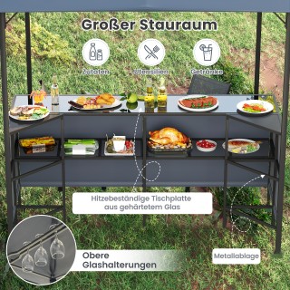 Costway Γκρι Πέργκολα με Διπλή Στέγη και Μπάρ NP12531GR+ Costway Γκρι Πέργκολα με Διπλή Στέγη και Μπάρ NP12531GR+