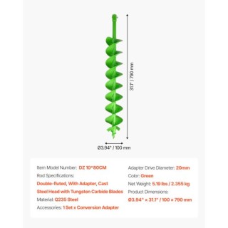 VEVOR Τρυπάνι Γης 3.94 x 31.1 in για Φυτεύσεις και Τρύπες Στύλων LX...