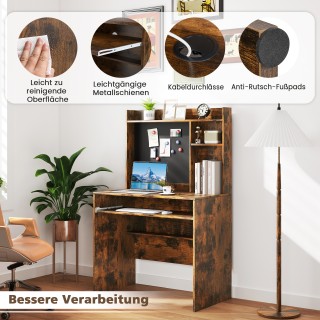 Costway Γραφείο Υπολογιστή με Μαγνητικό Πίνακα για το Σπίτι, με Ράφ...