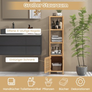 Costway  Ελεύθερη Μπαμπού Ντουλάπα Αποθήκευσης με 4 Ράφια και Πόρτα...