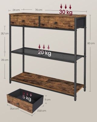 VASAGLE Στενό Κονσόλα Τραπέζι με 2 Υφασμάτινα Συρτάρια, 3 Επίπεδα, ...