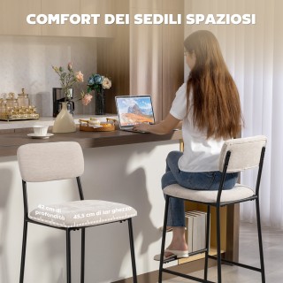 HOMCOM Σετ 2 Σκαμπό Μπαρ με Ψηλή Πλάτη, Υποπόδιο και Επένδυση από Σ...