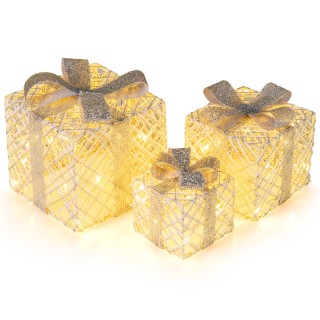 Costway Σετ 3 Κουτιά Δώρου με 48 Θερμά Λευκά LED Φώτα & Αφαιρούμενε...