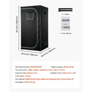 VEVOR Εσωτερική Σκηνή Καλλιέργειας, 100 x 100 x 200 cm, 600D Υψηλής... VEVOR Εσωτερική Σκηνή Καλλιέργειας, 100 x 100 x 200 cm, 600D Υψηλής...