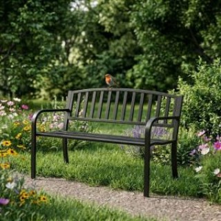 MULTIGARDEN Μεταλλικό παγκάκι κήπου με πλάτη 120x50 εκ. μαύρο, τύπο...