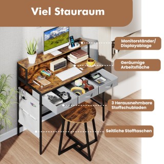 Costway Γραφείο Υπολογιστή με Ενσωματωμένες Πρίζες, Σετ Σκαμπό με Β...