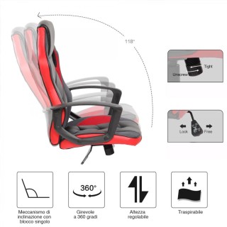 BAKAJI  Καρέκλα Πολυθρόνα Gaming Γραφείου Ρυθμιζόμενη Περιστρεφόμεν...