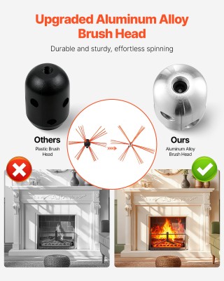 VEVOR Σετ Καθαρισμού Καμινάδας 7μ με Βούρτσα, Εφεδρικές Τρίχες & Γυ...