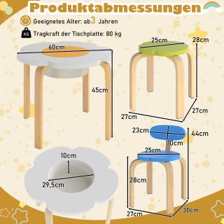 Costway Παιδικό Σετ Τραπεζαρία 5 Τεμαχίων σε Σχήμα Λουλουδιού με Απ...