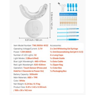VEVOR Κιτ Λεύκανσης Δοντιών με LED Φως, 32 LED, Λευκαντικό και Αποε... VEVOR Κιτ Λεύκανσης Δοντιών με LED Φως, 32 LED, Λευκαντικό και Αποε...