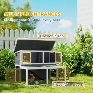 PawHut  Διόροφο κλουβί κουνελιών με αφαιρούμενο δίσκο από ξύλο έλατ...