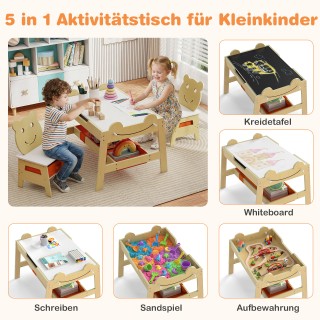 Costway Παιδικό Σετ Τραπέζι Ζωγραφικής 5 σε 1 με Αναστρέψιμο Μαυροπ...
