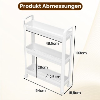 Costway Λευκό στενό τροχήλατο ραφάκι 3 επιπέδων με λαβές για κουζίν...
