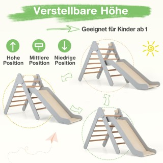 Costway Ξύλινη Αναρριχητική Πυραμίδα με Τσουλήθρα και Σκάλες σε Γκρ...