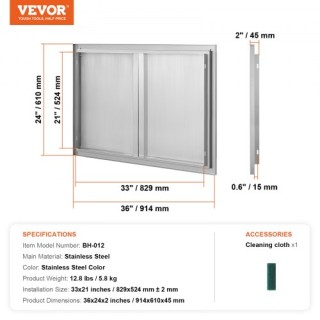 Πόρτα BBQ VEVOR 914x610 mm, Ανοξείδωτη Διπλή Πόρτα Κουζίνας Εξωτερι...