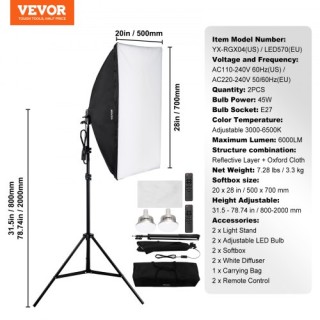 VEVOR Σετ Φωτισμού Softbox 20x28 ιντσών 45W LED 3000-6500K για Φωτ... VEVOR Σετ Φωτισμού Softbox 20x28 ιντσών 45W LED 3000-6500K για Φωτ...