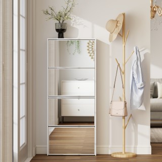 HOMCOM Λευκή Ξύλινη Καθρέφτης Παπουτσοθήκη με 4 Πόρτες και Αντιολισ...