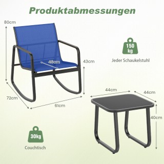 Costway Σετ Μπαλκονιού 3 τεμ. με 2 Καρέκλες και Τραπέζι σε Μπλε Από...