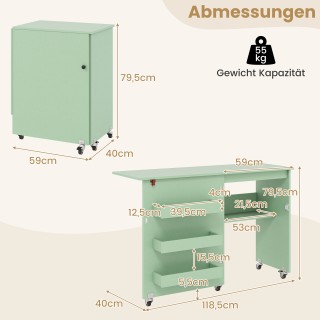 Costway Πτυσσόμενο Τραπέζι Ραπτικής με Ρόδες και Αποθηκευτικό Χώρο,...