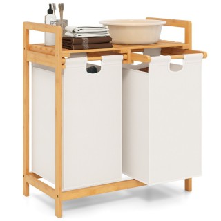 Costway Καλάθι ρούχων με 2 τμήματα, 2 αφαιρούμενους σάκους και ράφ... Costway Καλάθι ρούχων με 2 τμήματα, 2 αφαιρούμενους σάκους και ράφ...