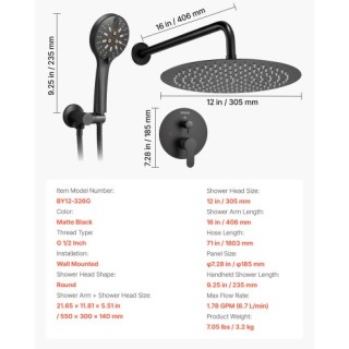 VEVOR Σετ Ντους με 12 Στρογγυλό Κεφαλής και Χειροκίνητο Ντους σε Μα... VEVOR Σετ Ντους με 12 Στρογγυλό Κεφαλής και Χειροκίνητο Ντους σε Μα...