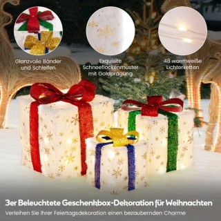 Χριστουγεννιάτικα Κουτιά Δώρου Φωτιζόμενα Σετ 3 τεμαχίων  COSTWAY C...