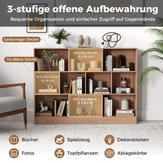 Costway  Ράφι βιβλιοθήκης με 10 θέσεις, 3 επιπέδων, φυσικό χρώμα. C...