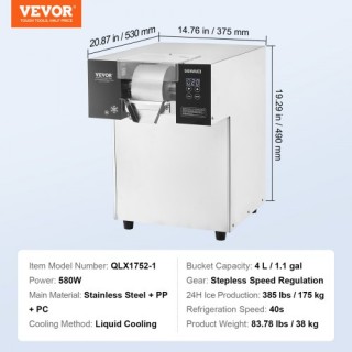 VEVOR  Επαγγελματική Μηχανή Πάγου Snowflake 385LBS/24H Ανοξείδωτη γ...