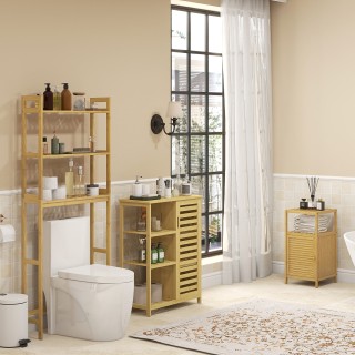 kleankin Ντουλάπι Μπάνιου από Μπαμπού με Πόρτα 33x36.5x67cm Φυσικό ...