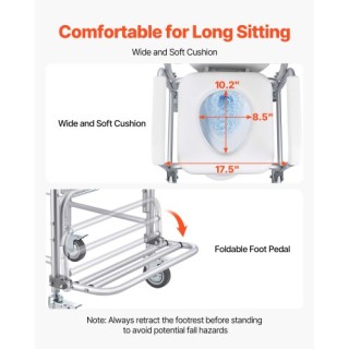 VEVOR Καρέκλα Κομοδίνου με Ρόδες 4-σε-1 Ανυψωμένο Κάθισμα Τουαλέτας...