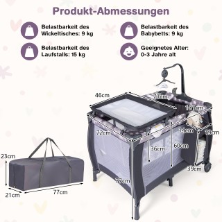 Costway Πτυσσόμενο Παρκοκρέβατο 3 σε 1 με Μαξιλάρι και Παιχνίδια - ...