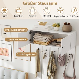 Costway Λευκή Επιτοίχια Κρεμάστρα με 5 Διπλούς Γάντζους & 2-πορτο Ν...