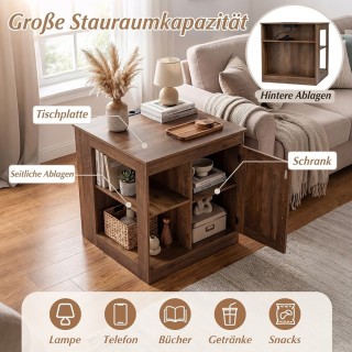 Costway Αγροικία Κομοδίνο με Σταθμό Φόρτισης και Ρυθμιζόμενο Ράφι σ...