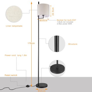 BAKAJI Μοντέρνα Επιδαπέδια Λάμπα Σχεδιασμού με Υφασμάτινο Καπέλο E2... BAKAJI Μοντέρνα Επιδαπέδια Λάμπα Σχεδιασμού με Υφασμάτινο Καπέλο E2...