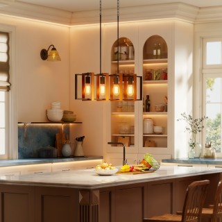 HOMCOM Ρουστίκ Κρεμαστό Φωτιστικό με 4 Περιστρεφόμενα Πλαίσια και Ρ...