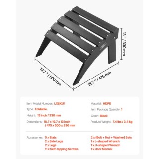 VEVOR Πτυσσόμενο Υποπόδιο Adirondack HDPE Μαύρο KZDADLDKTTBPJARZTV0 VEVOR Πτυσσόμενο Υποπόδιο Adirondack HDPE Μαύρο KZDADLDKTTBPJARZTV0